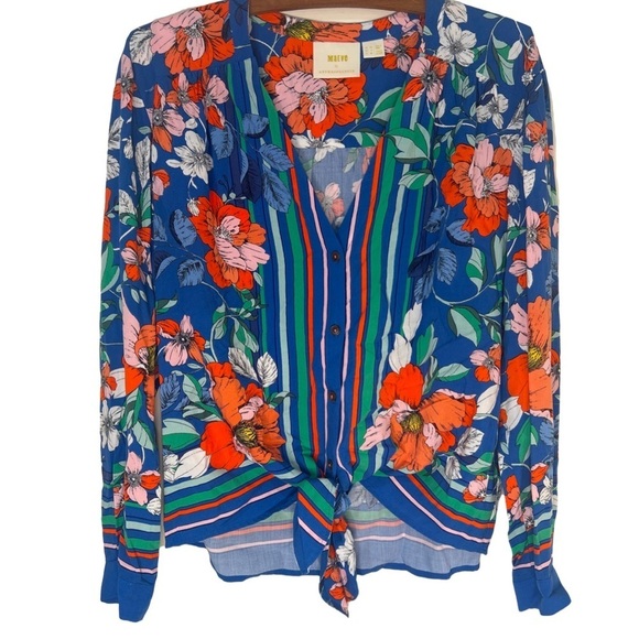 ANTHROPOLOGIE MAEVE Elan Scarf Floral Print Tie Front Blouse Size 8 - Picture 2 of 16